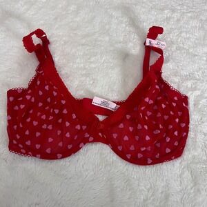 Victorias Secret Women's Tease Hearts Unlined Demi Bra Red Pink 32DDD NWT